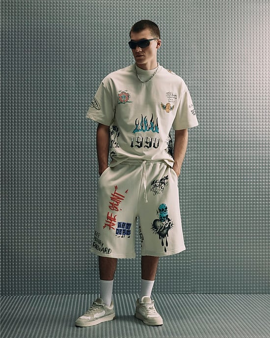 River Island Mens T-Shirt Beige Oversized Cotton Graffiti Print - Image 4