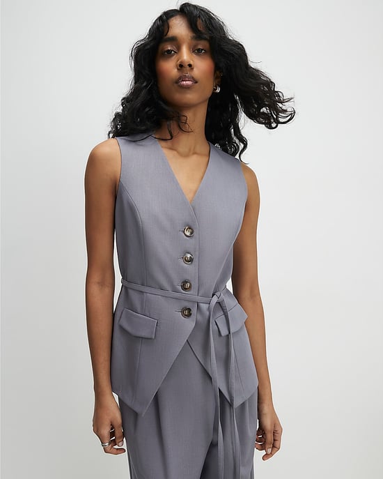 River Island Womens Waistcoat Grey Sleeveless Tie Detail V-Neck - Image 1