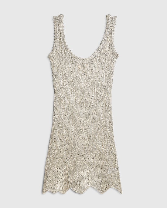 River Island Womens Tunic Beach Dress White Metallic Knit Sleeveless - Image 6