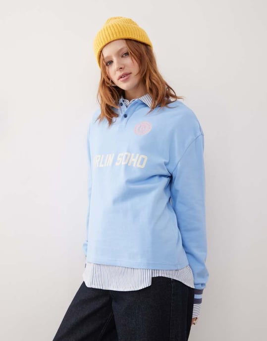Prohibited long sleeve polo shirt in blue - Image 3