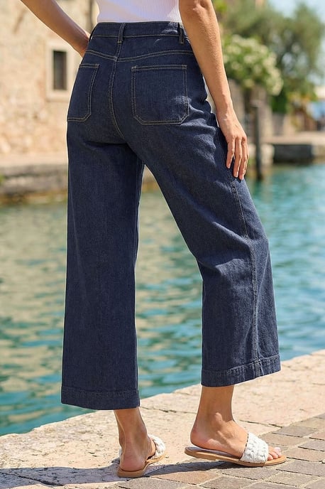 Wide Leg Stretch Denim Cropped Culottes - Image 3