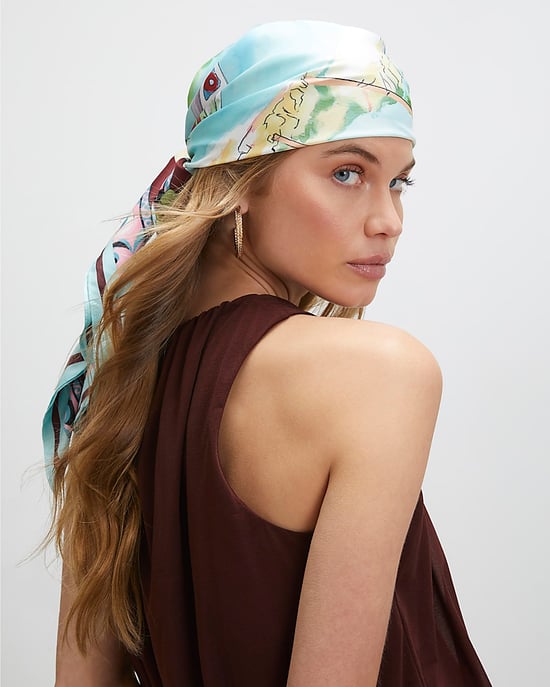 River Island Womens Scarf White Palm Tree Large Satin Border Print - Image 3