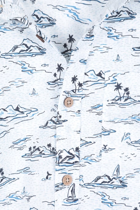 'Preston Illustration' Men's Shirt Breathable Summer Holiday Top White - Image 4
