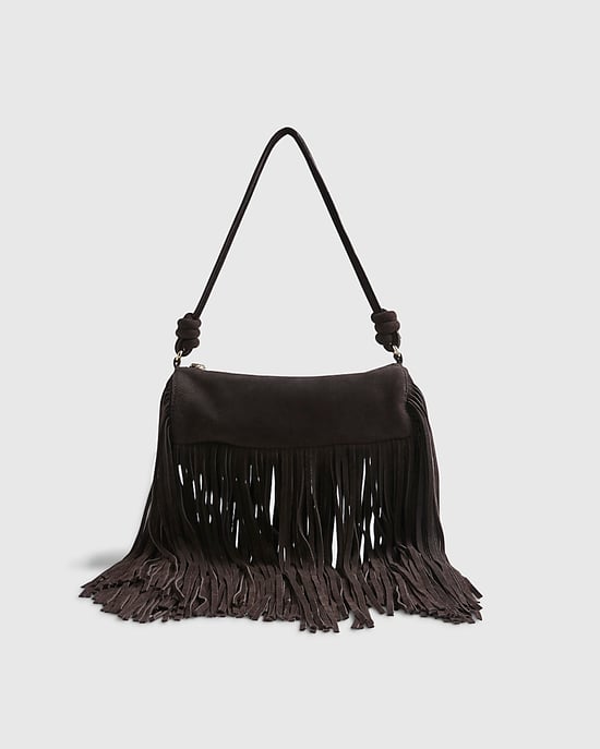 River Island Womens Cylinder Bag Brown Suede Mega Fringe Zip - Image 4