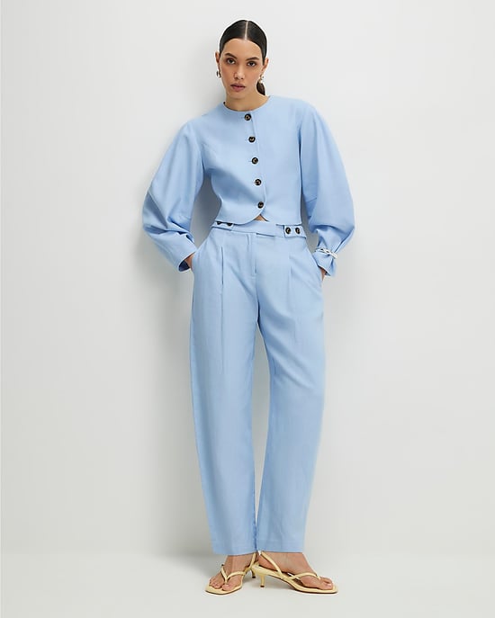 River Island Womens Barrel Trousers Blue Linen Blend Tailored - Image 1