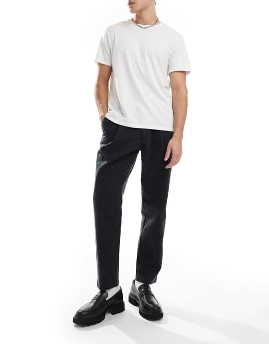 Jack & Jones bred tapered passform bomullstwill smart byxor i svart - Image 3