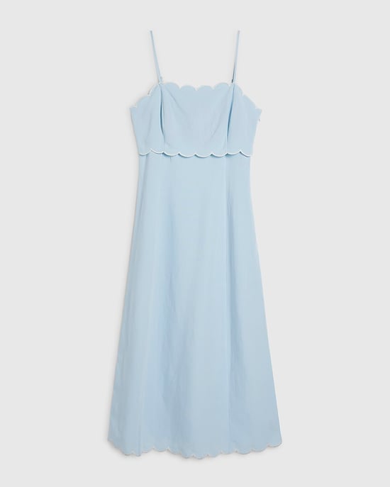 River Island Womens Midi Dress Blue Linen Blend Scallop Trim Zip - Image 6