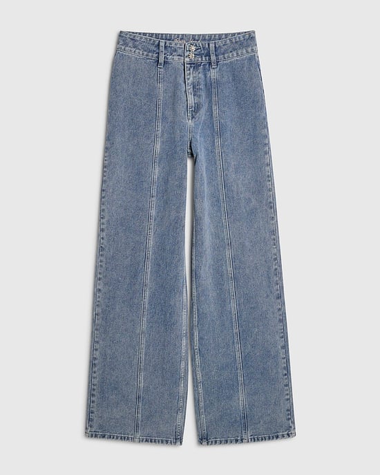 River Island Womens Wide Leg Jeans Blue Washed Bling Button - Image 6