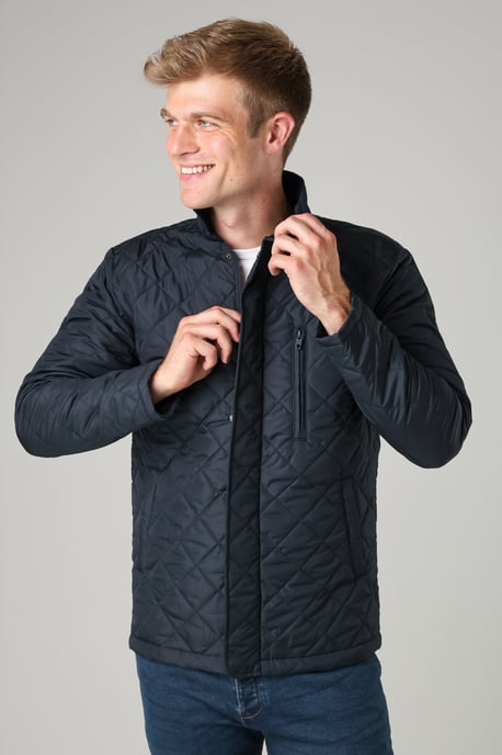 Navy Funnel Neck Diamond Quilted Jacket - Image 4