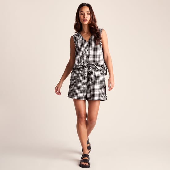 Sienna Womens Gingham Check Shorts - Black Check - Image 1