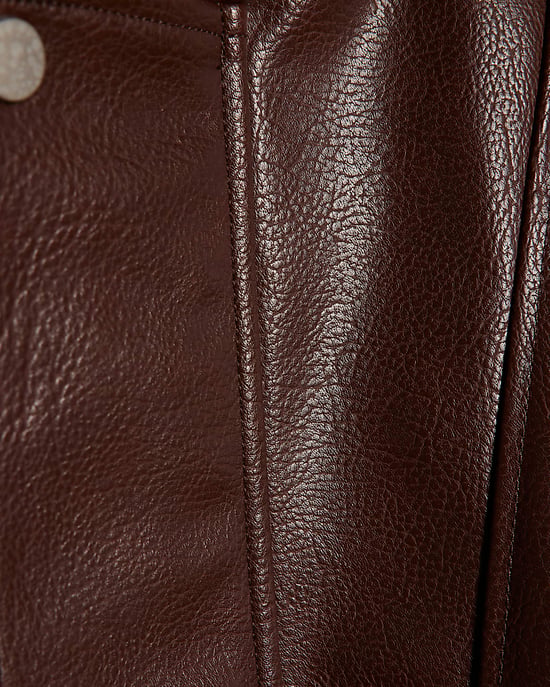 River Island Womens Jacket Brown Faux Leather Funnel Neck Batwing - Image 5