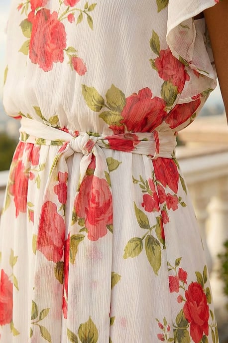 Chiffon Floral Split Sleeve Midi Dress - Image 4