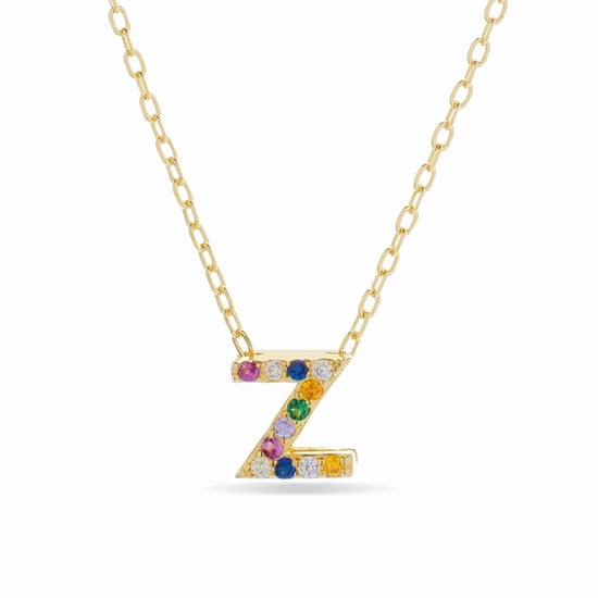 Luxenter alfabet-halsband i 925 sterlingsilver och flerfärgade zirkoner med 18 karats gulguldpläterad yta - Image 1