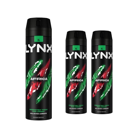 Lynx XL Africa Body Spray 48H Fresh Mandarin & Sandalwood Scent Deo, 3x200ml - Image 1