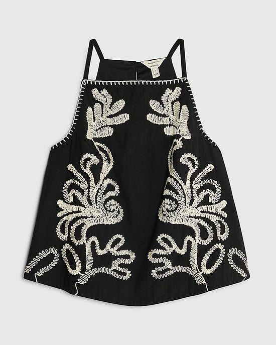 River Island Womens Tank Top Black Embroidered Button Sleeveless - Image 6