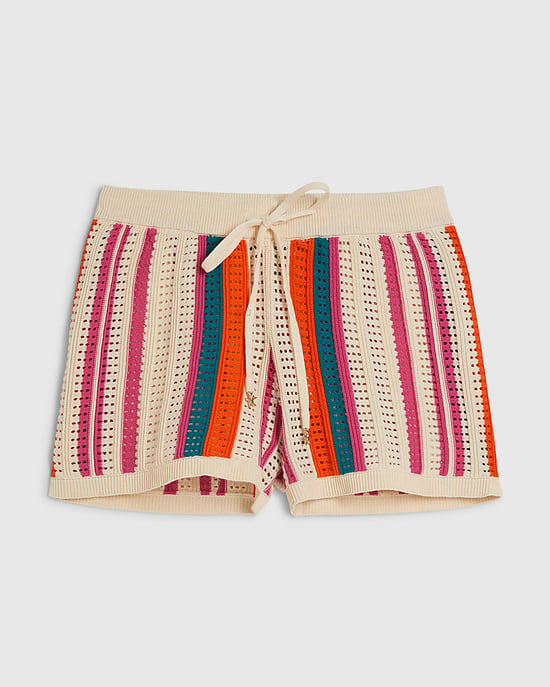 River Island Womens Shorts Cream Striped Crochet Drawstring - Image 5