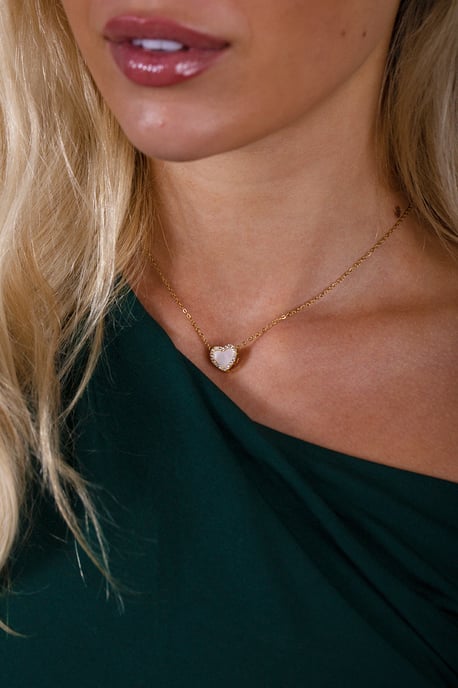 Moonstone Heart Necklace & Earrings Set In Gold - Gift Boxed - Image 2