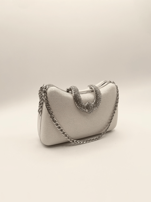 Shimmer Grab Bag with Double Chain Strap Silver - Image 3