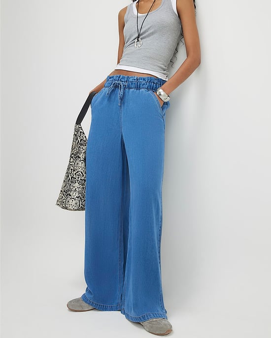 River Island Womens Wide Leg Jeans Blue Paperbag Drawstring - Image 4