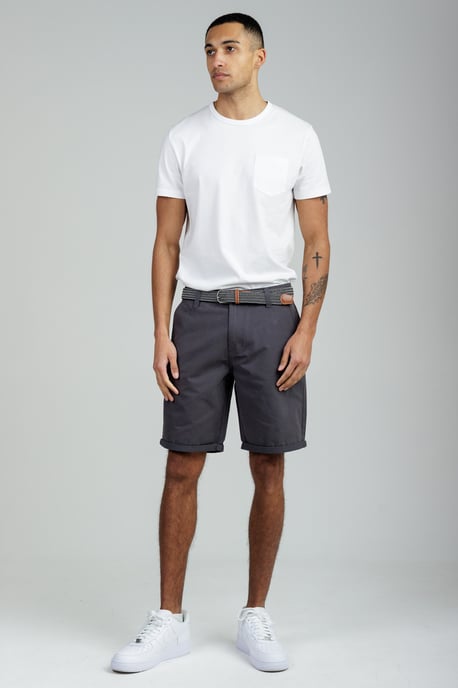 Charcoal Cotton Belted Chino Shorts - Image 3