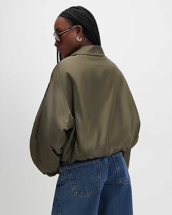 River Island Womens Jacket Khaki Bubble Hem Collared Zip Popper - Image 3