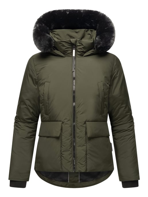 Marikoo short winter jacket for women with faux fur & teddy lining – Morinaa - Image 2