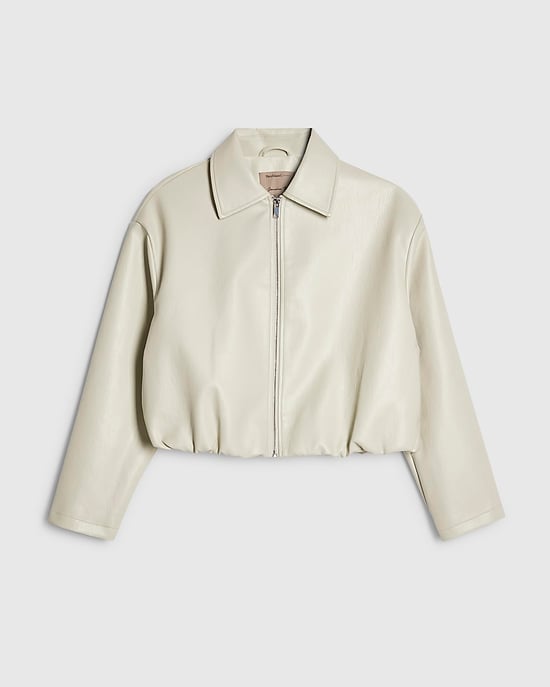 River Island Womens Bomber Jacket Cream Faux Leather Bubble Hem - Image 6
