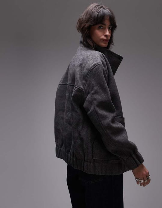 Topshop ulllook bomberjacka i kolgrå - Image 3