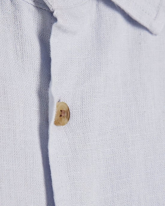 River Island Mens Shirt Blue Regular Fit Linen Blend Embroidered - Image 5