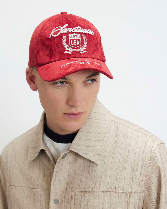 River Island Mens USA Cap Red Sanctuaire Embroidered Graphic - Image 5