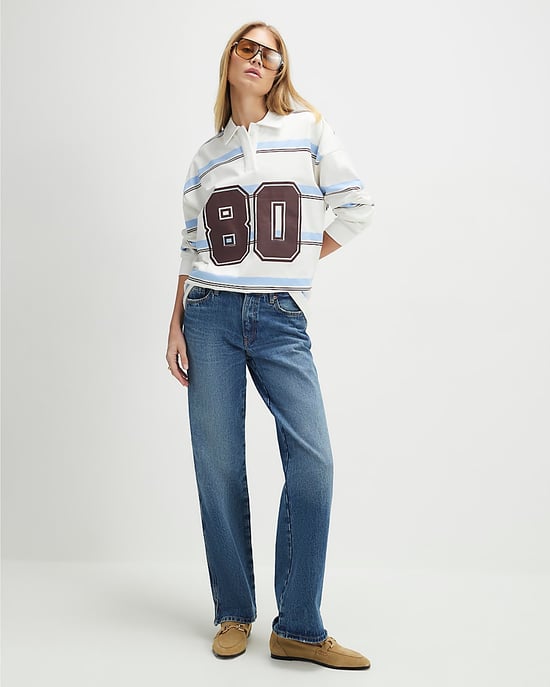River Island Womens Sweatshirt Blue Long Sleeve Stripe Number - Image 4