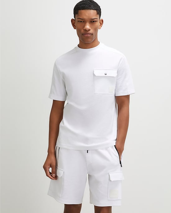 River Island Mens T-Shirt White Slim Fit Textured Pocket - Image 2