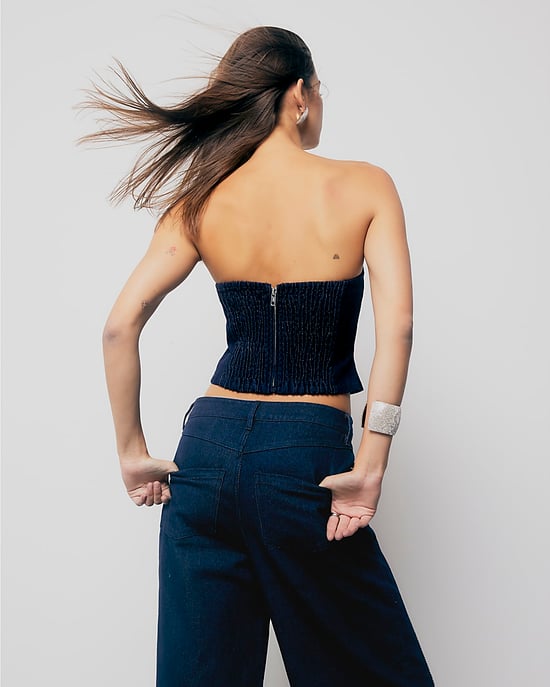 River Island Womens Bandeau Top Blue Denim Diamante Embellished - Image 2