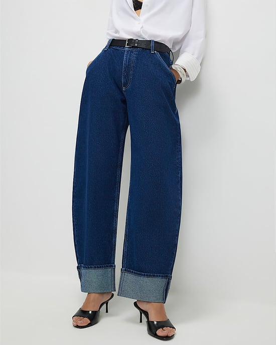 River Island Womens Barrel Leg Jeans Blue Turn Up Cuff - Image 4