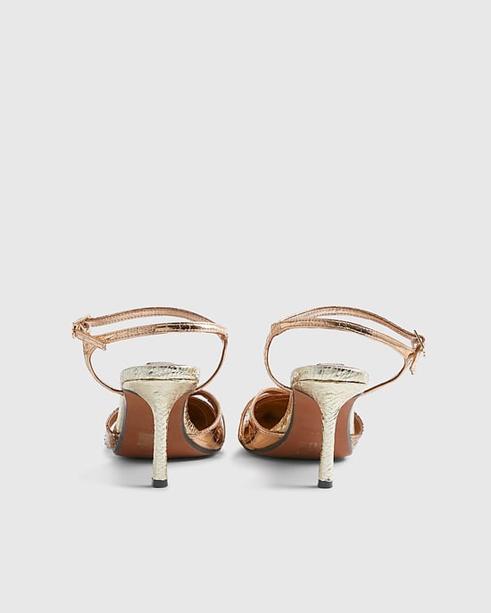 River Island Womens Court Shoes Rose Gold Cut Out Heels Pointed Toe - Image 3