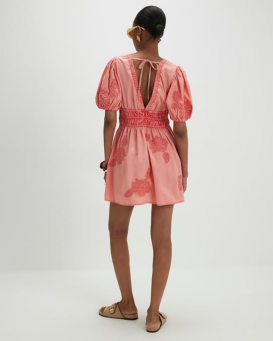 River Island Womens Mini Dress Pink Cotton Short Puff Sleeve Cornelli - Image 3