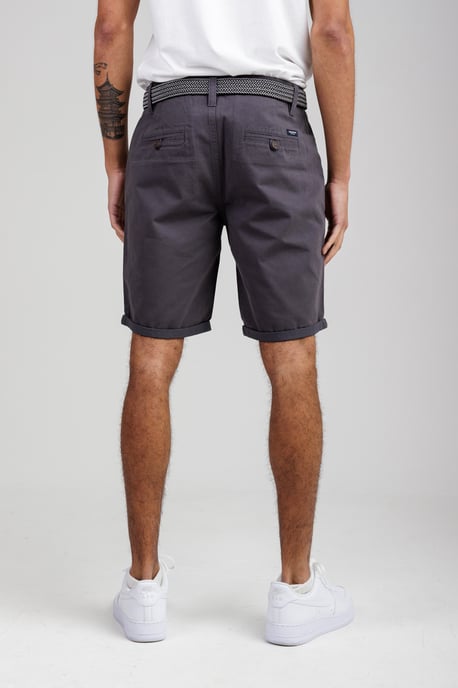 Charcoal Cotton Belted Chino Shorts - Image 2
