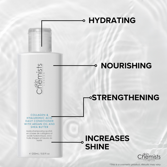 skinChemists Collagen & Hyaluronic Acid Daily Conditioner with Argan Oil & Shea Butter 250ml for Hair Suppleness, Detangling, Moisture Retention - Image 3