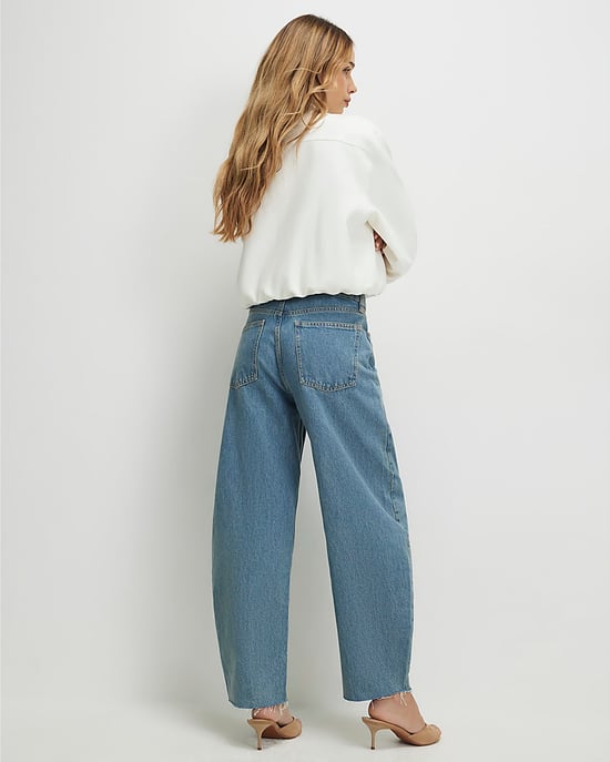 River Island Womens Barrel Leg Jeans Blue Seamed Raw Hem - Image 4