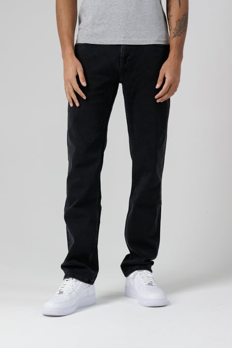 Black Organic Cotton Blend Slim Fit Straight Leg Mid-Rise Denim Jeans - Image 1