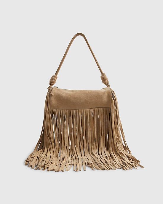 River Island Womens Cylinder Bag Beige Mega Fringe Suede Zip - Image 4