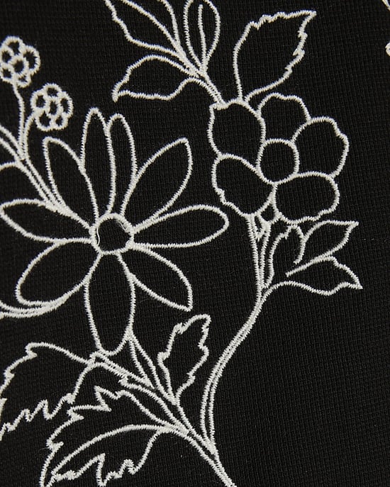 River Island Mens Shirt Black Regular Fit Floral Embroidered Collared - Image 5