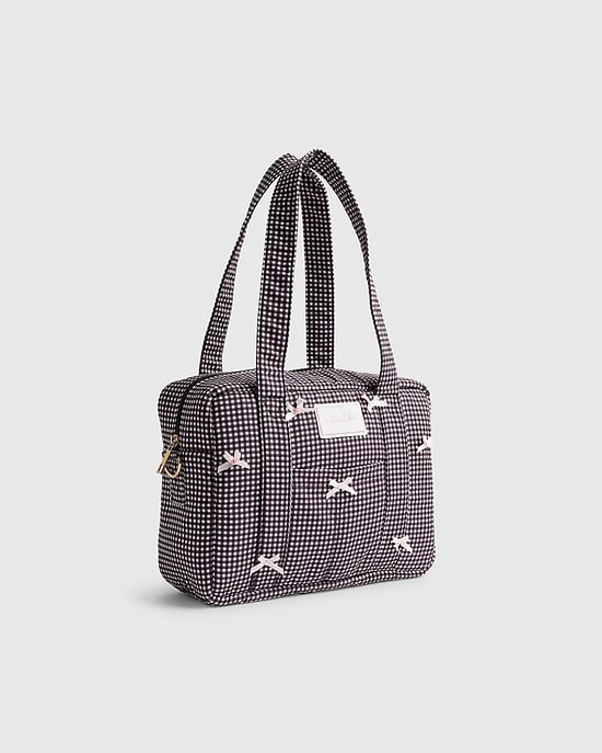 River Island Womens Holdall Bag Black Gingham Bow Zip - Image 2
