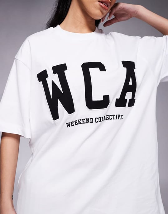 Weekend Collective Icon oversized t-shirt med broderad WCA grafik i vitt - Image 3
