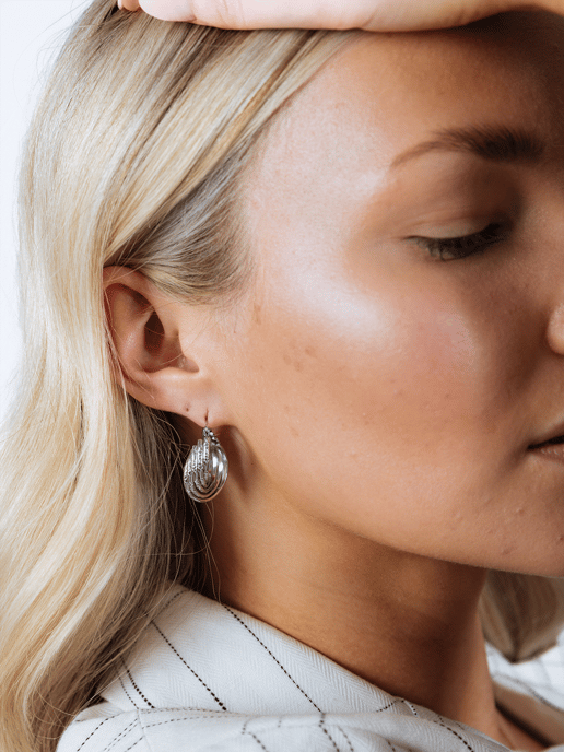 Ribbed Hoops in Silver - Image 2
