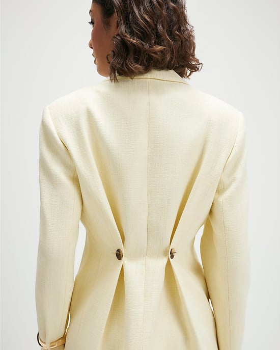 River Island Womens Blazer Yellow Cotton Cinched Long Sleeve - Image 3