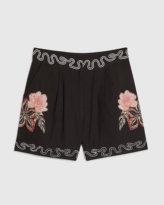 River Island Womens Shorts Black Beaded Floral Zip & Hook - Image 6