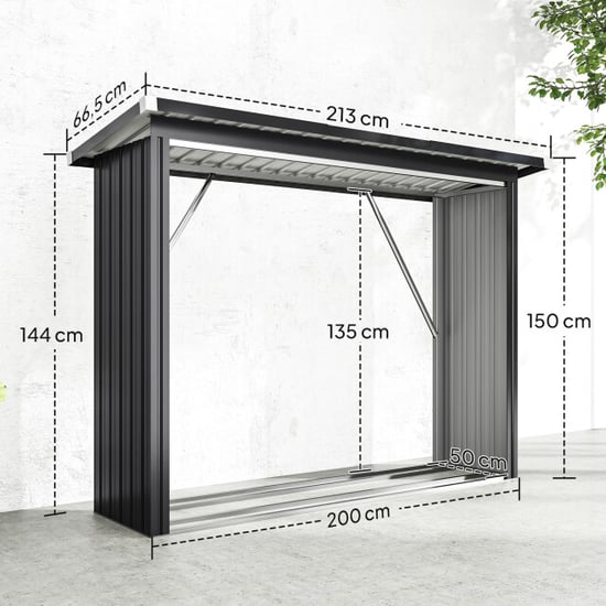 4goodz Houtopslag gegalvaniseerd staal met schuin dak – 66x213x150 cm - - Image 5