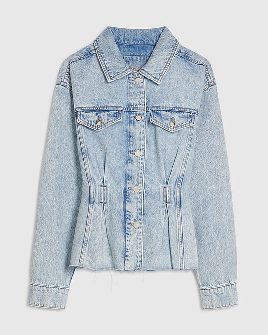 River Island Womens Denim Jacket Blue Waisted Long Sleeve Button - Image 6