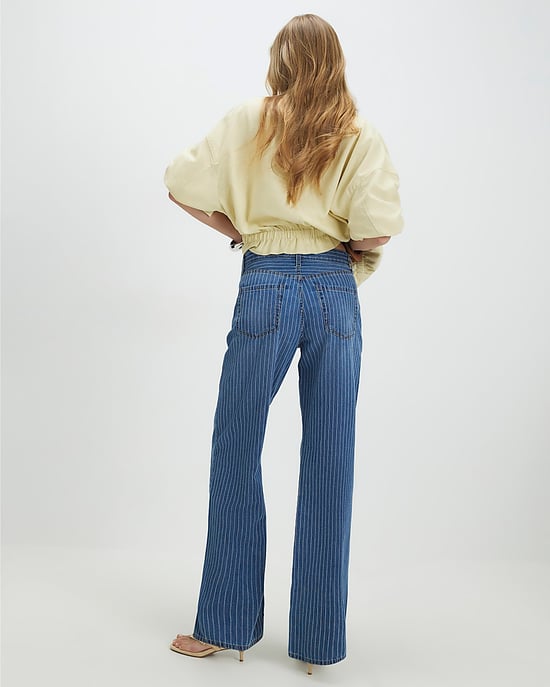 River Island Womens Straight Leg Jeans Blue Stripe Relaxed Embroidered - Image 3